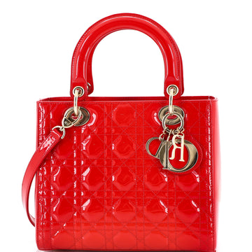 Christian Dior Lady Dior Bag Cannage Quilt Patent Medium