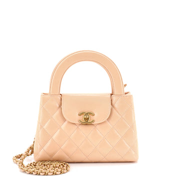 Chanel Kelly Top Handle Shopping Bag Quilted Shiny Aged Calfskin Mini
