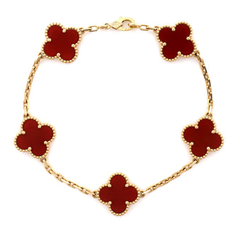 Van Cleef & Arpels Vintage Alhambra 5 Motifs Bracelet 18K Yellow Gold and Carnelian