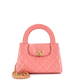 Chanel Kelly Top Handle Shopping Bag Quilted Shiny Aged Calfskin Mini