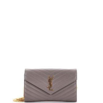 Saint Laurent Classic Monogram Wallet on Chain Matelasse Chevron Leather Medium