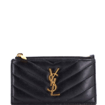 Saint Laurent Monogram Fragments Zip Card Holder Matelasse Chevron Leather