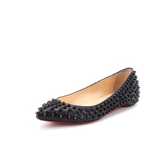 Labotine 20 Christian Louboutin Women's Spike Pointed Toe Flats Leather Black 3951387