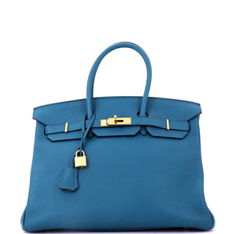 Hermes Birkin Handbag Blue Togo with Gold Hardware 35