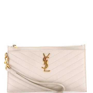 Saint Laurent Classic Monogram Zip Bill Pouch Matelasse Chevron Leather Large