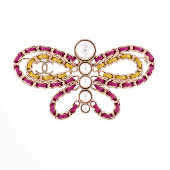 Chanel Butterfly Brooch Metal with Leather and Faux Pearls