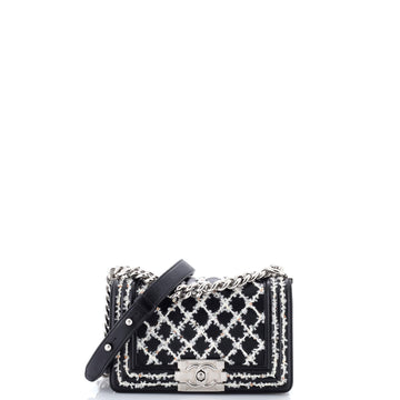 Chanel Boy Flap Bag Lambskin with Quilted Tweed and Sequins Small