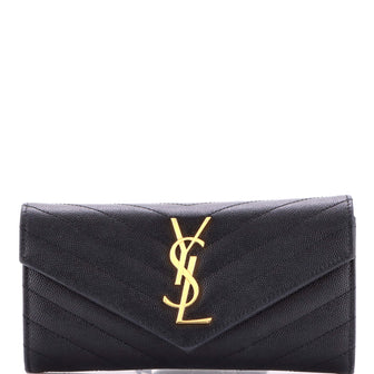 Saint Laurent Classic Monogram Flap Wallet Matelasse Chevron Leather Large