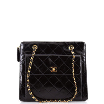 Chanel Vintage Front Pocket Chain Tote Quilted Patent Medium