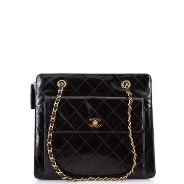 Chanel Vintage Front Pocket Chain Tote Quilted Patent Medium
