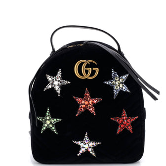 Gucci GG Marmont Backpack Embellished Matelasse Velvet Small