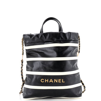Chanel 22 Chain Backpack Striped Shiny Calfskin Medium
