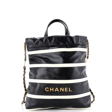 Chanel 22 Chain Backpack Striped Shiny Calfskin Medium