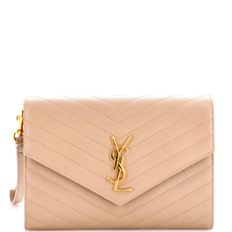 Saint Laurent Classic Monogram Envelope Wristlet Clutch Matelasse Chevron Leather