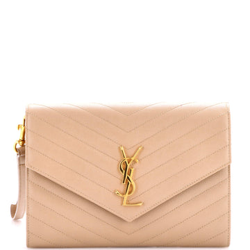 Saint Laurent Classic Monogram Envelope Wristlet Clutch Matelasse Chevron Leather