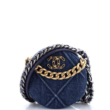 Chanel 19 Round Clutch with Chain Quilted Denim