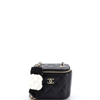 Chanel Camellia Bow Vanity Case with Chain Quilted Lambskin Mini