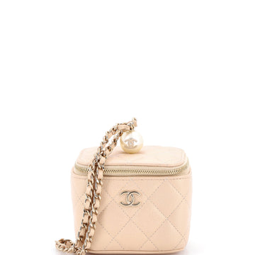 Chanel Classic Pearl Vanity Case with Chain Quilted Caviar Mini