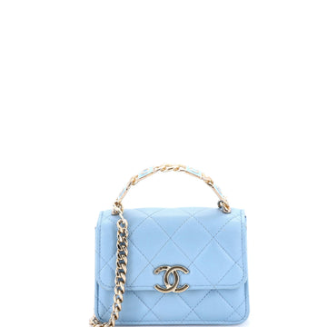 Chanel Coco Enamel Top Handle Flap Clutch with Chain Quilted Lambskin