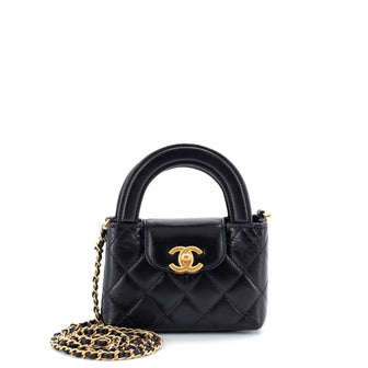Chanel Kelly Top Handle Shopping Bag Quilted Shiny Aged Calfskin Nano