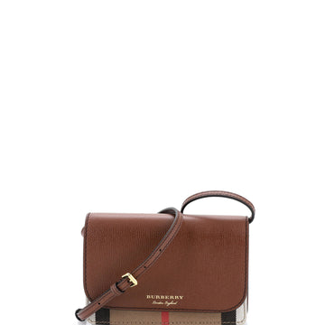 Burberry Hampshire Wallet on Chain Leather and House Check Canvas