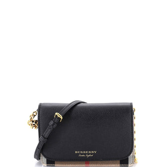 Burberry Hampshire Wallet on Chain Leather and House Check Canvas