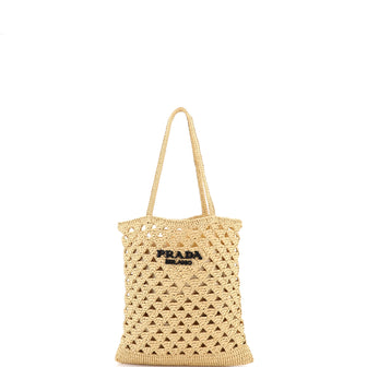 Prada Triangle Logo Open Tote Raffia Small