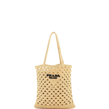 Prada Triangle Logo Open Tote Raffia Small