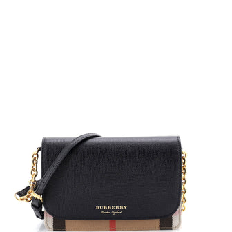 Burberry Hampshire Wallet on Chain Leather and House Check Canvas