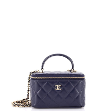 Chanel Classic Top Handle Vanity Case with Chain Quilted Lambskin Small