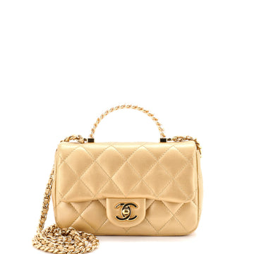 Chanel Resin Chain Top Handle Flap Bag Quilted Lambskin Mini