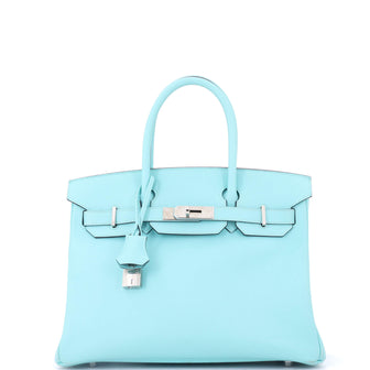 Hermes Birkin Handbag Blue Epsom with Palladium Hardware 30