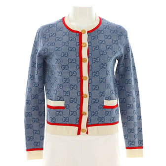 Gucci Women's Crewneck Cardigan GG Wool and Cotton Blend