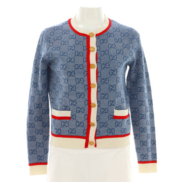 Gucci Women's Crewneck Cardigan GG Wool and Cotton Blend