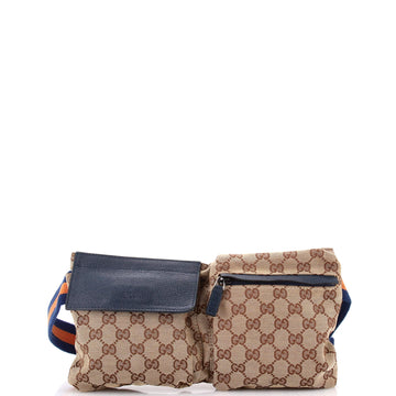 Gucci Vintage Double Belt Bag GG Canvas with Leather