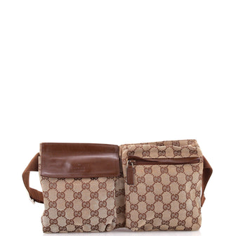 Gucci Vintage Double Belt Bag GG Canvas with Leather