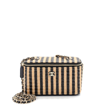 Chanel Classic Vanity Case with Chain Striped Raffia and Jute Small