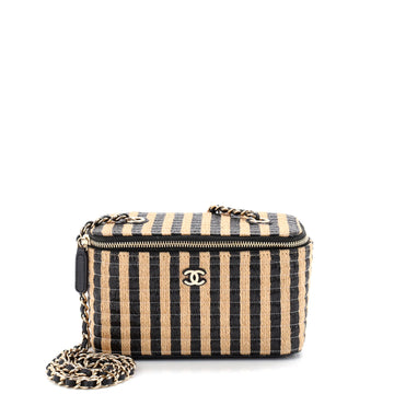 Chanel Classic Vanity Case with Chain Striped Raffia and Jute Small