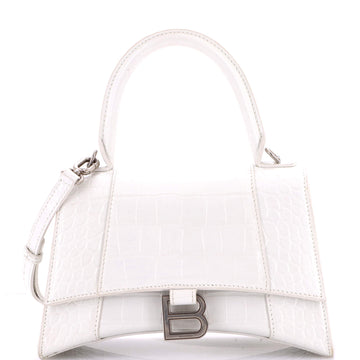 Balenciaga Hourglass Top Handle Bag Crocodile Embossed Leather Small