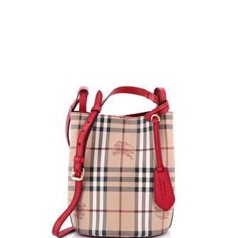 Burberry Lorne Bucket Bag Haymarket Coated Canvas Small