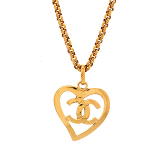 Chanel Vintage CC Heart Pendant Long Necklace Metal