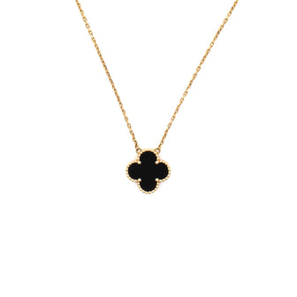 Van Cleef & Arpels Vintage Alhambra Pendant Necklace 18K Yellow Gold and Onyx