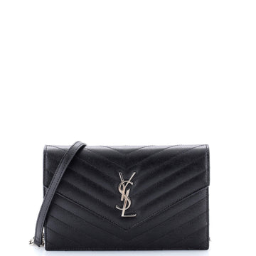Saint Laurent Classic Monogram Wallet on Chain Matelasse Chevron Leather Small