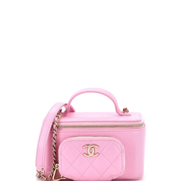Chanel Business Affinity Top Handle Vanity Case with Chain Quilted Caviar Small