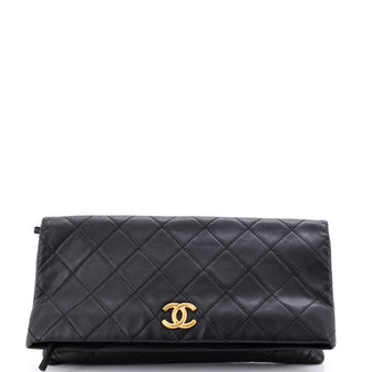 Chanel CC Foldover Clutch Quilted Lambskin Large