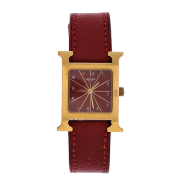 Hermes Heure H Quartz Watch Plated Metal and Leather 21
