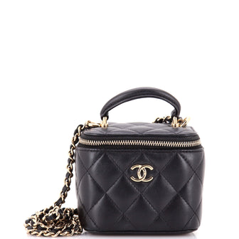 Chanel Classic Top Handle Vanity Case with Chain Quilted Lambskin Mini