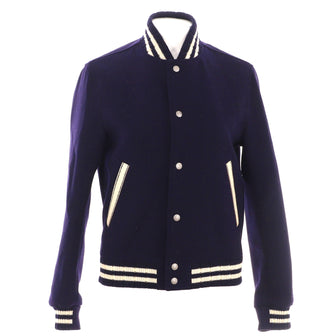 Saint Laurent Women's Logo Teddy Bomber Jacket Wool Blend