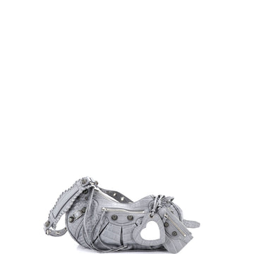 Balenciaga Le Cagole Giant Studs Shoulder Bag Crocodile Embossed Leather Small