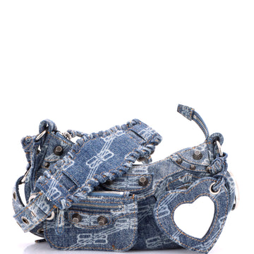 Balenciaga Le Cagole Giant Studs Shoulder Bag BB Denim XS